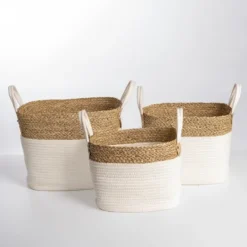 Kirkland's Home Natural And White Woven Baskets, Set Of 3- Baskets & Boxes