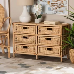 Kirkland's Home Natural Boho Rattan Weave Storage Cabinet- Cabinets & Sideboards