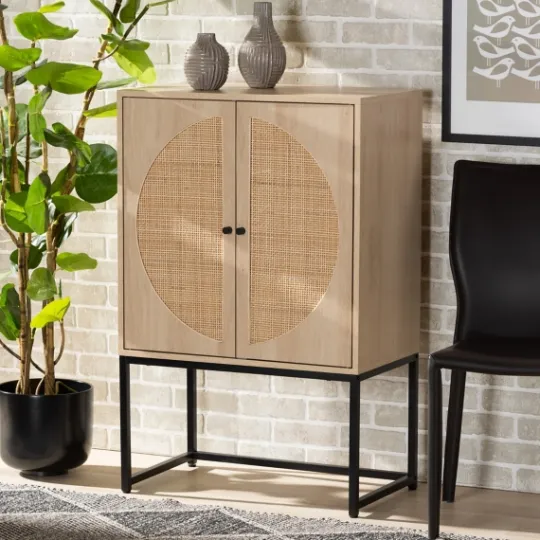 Kirkland's Home Natural Cane And Wood 2-Door Cabinet- Cabinets & Sideboards
