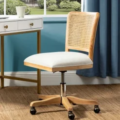 Kirkland's Home Natural Cane Back Linen Office Chair- Office Furniture