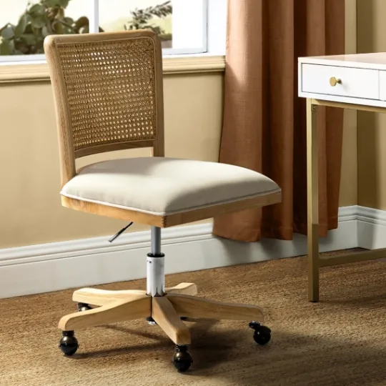 Kirkland's Home Natural Cane Back Suede Office Chair- Office Furniture