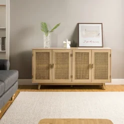 Kirkland's Home Natural Cane Wood Storage Media Cabinet- Cabinets & Sideboards
