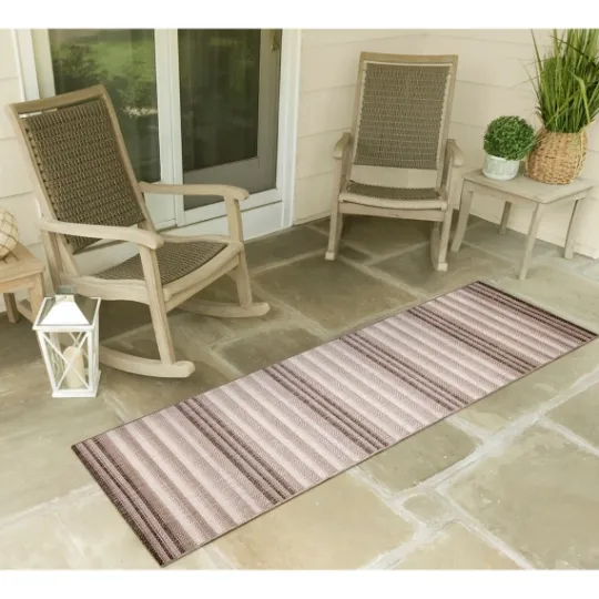 Kirkland's Home Natural Canva Striped Outdoor Runner- Outdoor Rugs