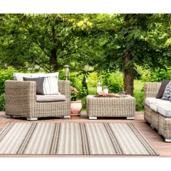 Kirkland's Home Natural Canva Striped Outdoor Area Rug, 4X7- Outdoor Rugs