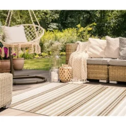 Kirkland's Home Natural Canva Striped Outdoor Area Rug, 4X7- Outdoor Rugs