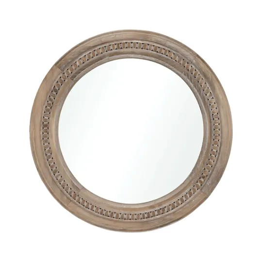 Kirkland's Home Natural Carved Driftwood Round Wall Mirror- Decorative Mirrors