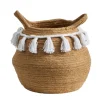 Kirkland's Home Natural Cotton Woven Tassel Basket- Baskets & Boxes
