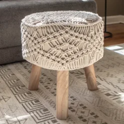Kirkland's Home Natural Crochet Stool- Benches & Ottomans