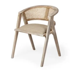Kirkland's Home Natural Curved Rat And Linen Dining Chair- Dining Chairs