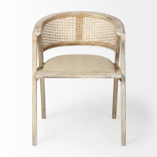 Kirkland's Home Natural Curved Rat And Linen Dining Chair- Dining Chairs