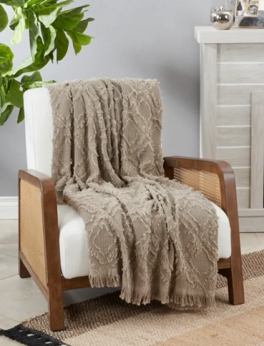 Kirkland's Home Natural Diamond Pattern Throw Blanket- Blankets & Throws
