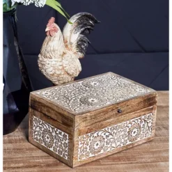Kirkland's Home Natural Floral Carved Wood Boxes, Set Of 3- Baskets & Boxes