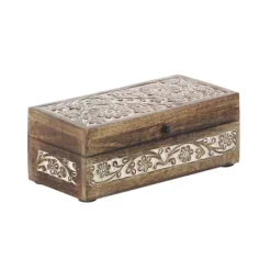 Kirkland's Home Natural Floral Carved Wood Boxes, Set Of 3- Baskets & Boxes
