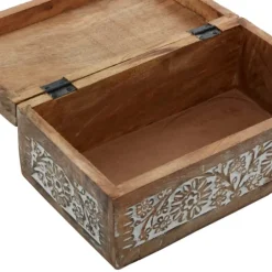 Kirkland's Home Natural Floral Carved Wood Boxes, Set Of 3- Baskets & Boxes