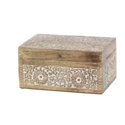 Kirkland's Home Natural Floral Carved Wood Boxes, Set Of 3- Baskets & Boxes