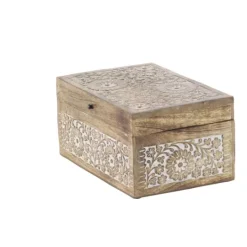 Kirkland's Home Natural Floral Carved Wood Boxes, Set Of 3- Baskets & Boxes