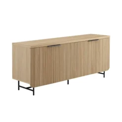 Kirkland's Home Natural Fluted Wood 4-Door Scandinavian Cabinet- Cabinets & Sideboards
