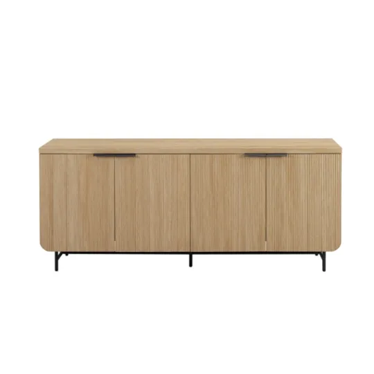 Kirkland's Home Natural Fluted Wood 4-Door Scandinavian Cabinet- Cabinets & Sideboards