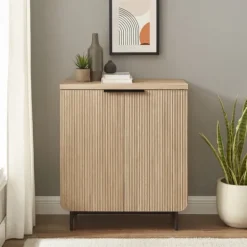 Kirkland's Home Natural Fluted Wood Scandinavian Cabinet- Cabinets & Sideboards