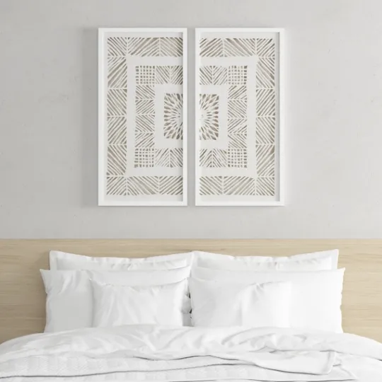 Kirkland's Home Natural Geometric Rice Paper Framed Art, Set Of 2- Framed Art