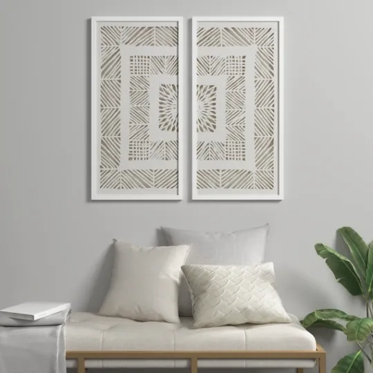 Kirkland's Home Natural Geometric Rice Paper Framed Art, Set Of 2- Framed Art