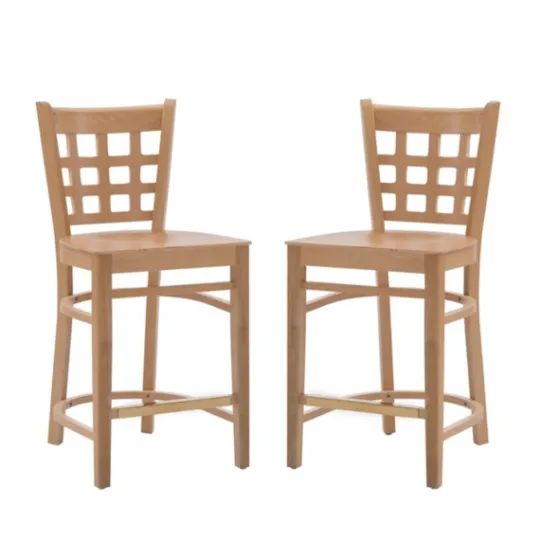 Kirkland's Home Natural Grid Back Wood Counter Stools, Set Of 2- Bar Stools & Counter Height Stools
