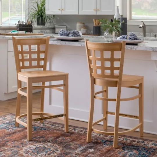 Kirkland's Home Natural Grid Back Wood Counter Stools, Set Of 2- Bar Stools & Counter Height Stools
