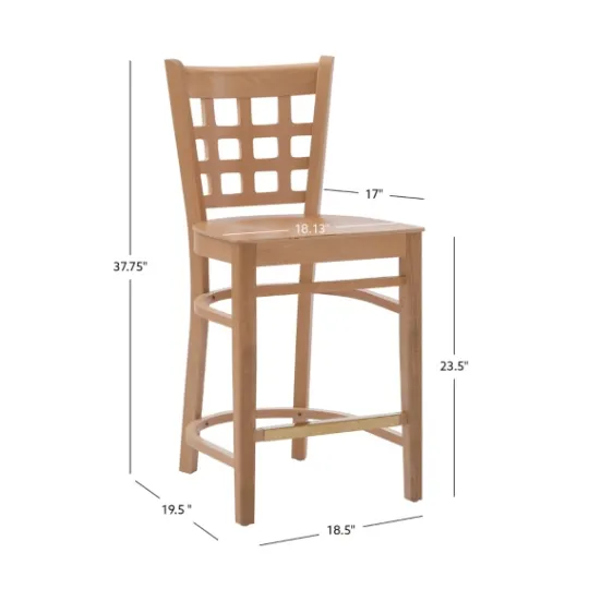 Kirkland's Home Natural Grid Back Wood Counter Stools, Set Of 2- Bar Stools & Counter Height Stools