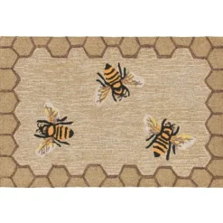 Kirkland's Home Natural Honeycomb & Bees Outdoor Accent Rug- Outdoor Rugs