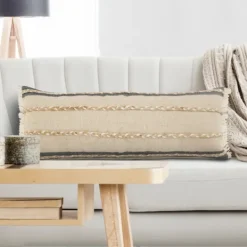 Kirkland's Home Natural Jute Braided Stripe Lumbar Pillow- Pillows