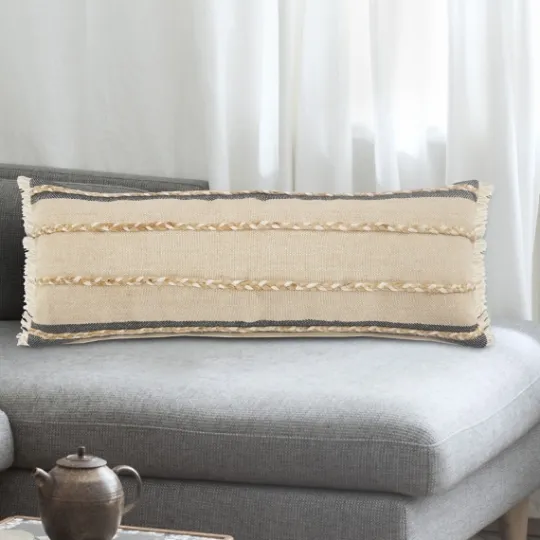 Kirkland's Home Natural Jute Braided Stripe Lumbar Pillow- Pillows