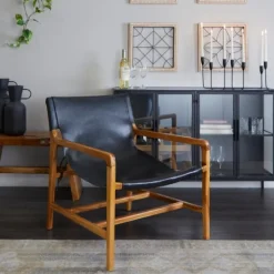 Kirkland's Home Natural Leather Sling Accent Chair- Accent Chairs