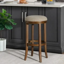 Kirkland's Home Natural Linen And Wood Bar Stool- Bar Stools & Counter Height Stools