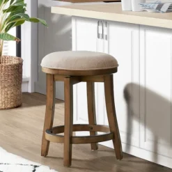 Kirkland's Home Natural Linen Barrel Base Swivel Counter Stool- Bar Stools & Counter Height Stools
