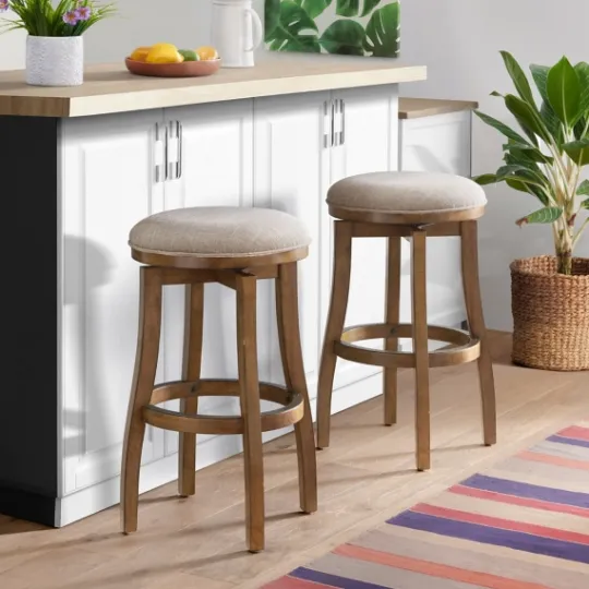 Kirkland's Home Natural Linen 2-Pc. Barrel Base Bar Stool Set- Bar Stools & Counter Height Stools