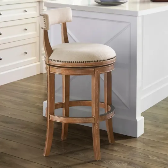 Kirkland's Home Natural Linen Upholstered Swivel Bar Stool- Bar Stools & Counter Height Stools