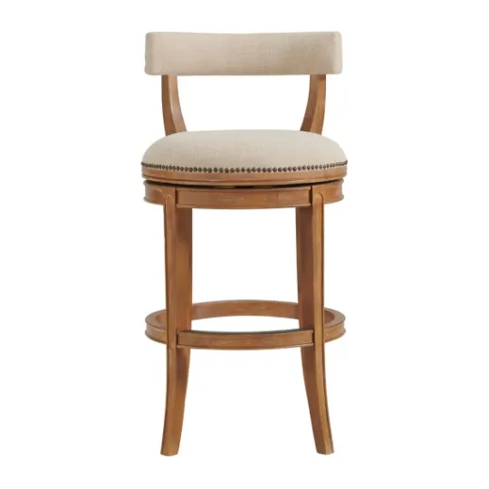 Kirkland's Home Natural Linen Upholstered Swivel Bar Stool- Bar Stools & Counter Height Stools