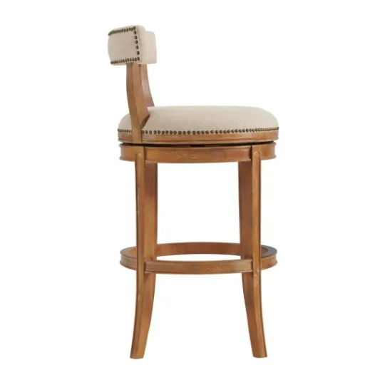 Kirkland's Home Natural Linen Upholstered Swivel Bar Stool- Bar Stools & Counter Height Stools