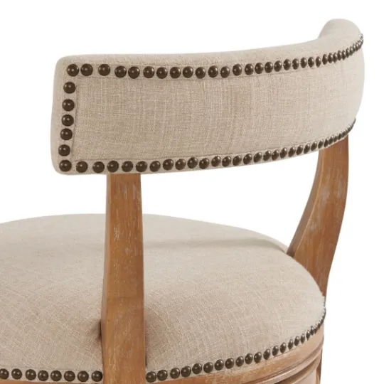 Kirkland's Home Natural Linen Upholstered Swivel Bar Stool- Bar Stools & Counter Height Stools