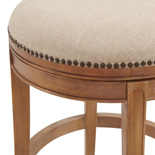 Kirkland's Home Natural Linen Upholstered Swivel Bar Stool- Bar Stools & Counter Height Stools