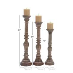 Kirkland's Home Natural Mango Wood Carved Candle Holders, Set Of 3- Candle Holders