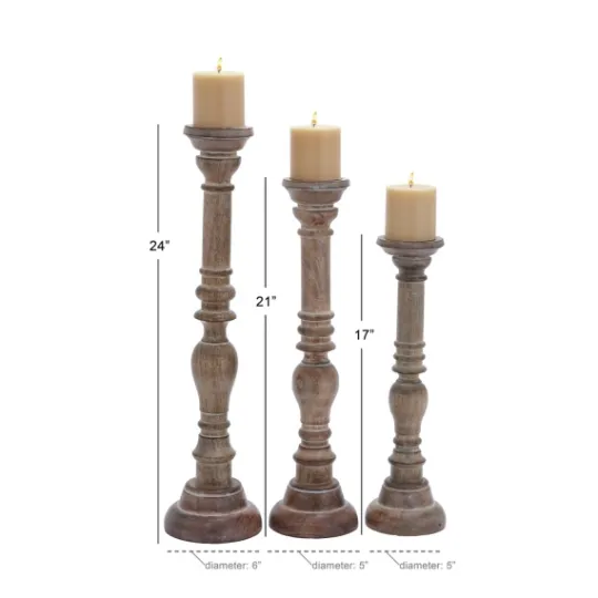 Kirkland's Home Natural Mango Wood Carved Candle Holders, Set Of 3- Candle Holders