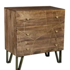 Kirkland's Home Natural Mango Wood Chest With Brass Inlay- Dressers & Chests