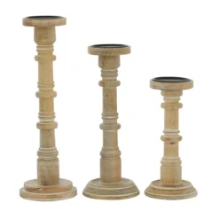 Kirkland's Home Natural Mango Wood Pillar Candle Holders, Set Of 3- Candle Holders