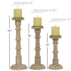 Kirkland's Home Natural Mango Wood Pillar Candle Holders, Set Of 3- Candle Holders