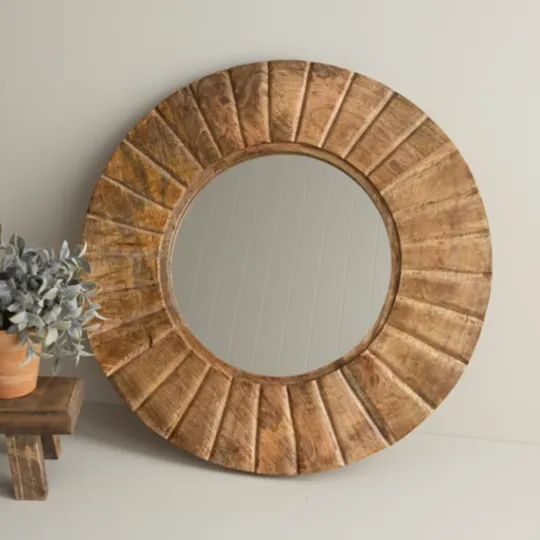 Kirkland's Home Natural Mango Wood Round Frame Mirror- Decorative Mirrors