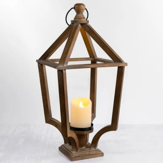 Kirkland's Home Natural Open Wood Footed Lantern, 21 In.- Lanterns