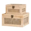 Kirkland's Home Natural Rat And Glass Top Boxes, Set Of 2- Baskets & Boxes