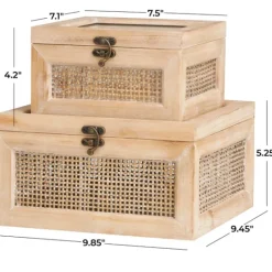 Kirkland's Home Natural Rat And Glass Top Boxes, Set Of 2- Baskets & Boxes