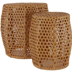 Kirkland's Home Natural Rat Drum 2-Pc. Accent Table Set- Accent & End Tables